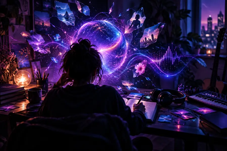 Illustrativer kreativer Arbeitsbereich zur Darstellung einer ersten Song-Idee