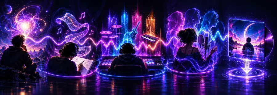 Illustratives Artwork zu einem geplanten Workflow für einen KI-Song