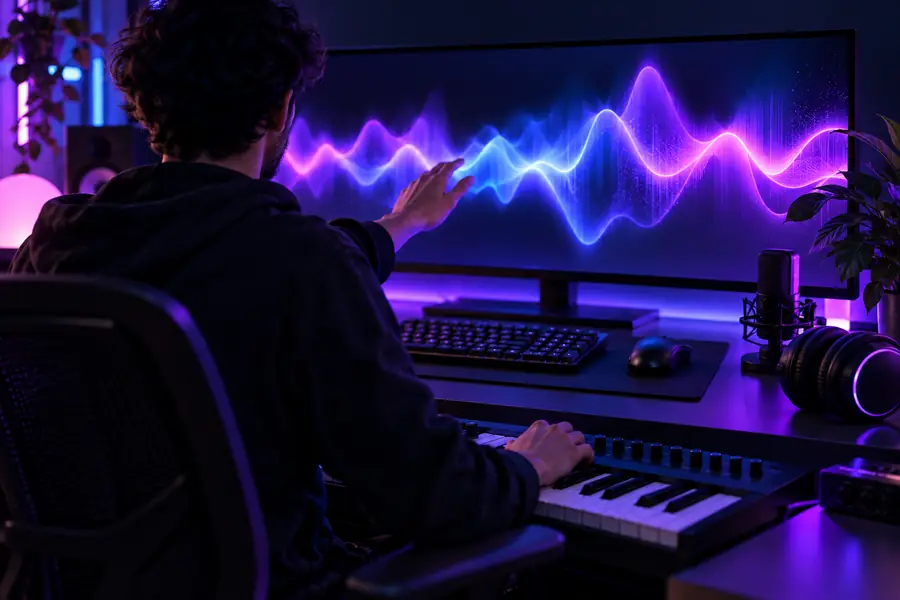 Illustration eines Desktop-Workflows zur Planung von Song-Visuals