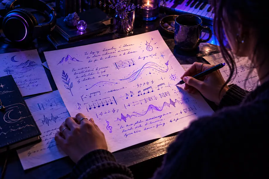Schriftlicher Prompt für einen Text-zu-Song-Workflow vorbereitet